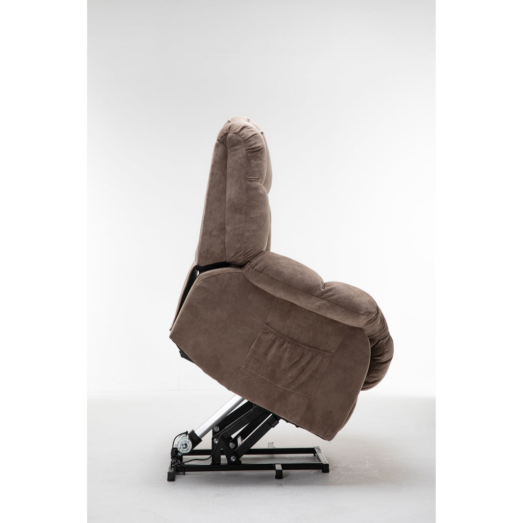 Fauteuil inclinable électrique robuste marron avec tissu antidérapant, coussin rembourré et fonctions réglables pour personnes âgées
