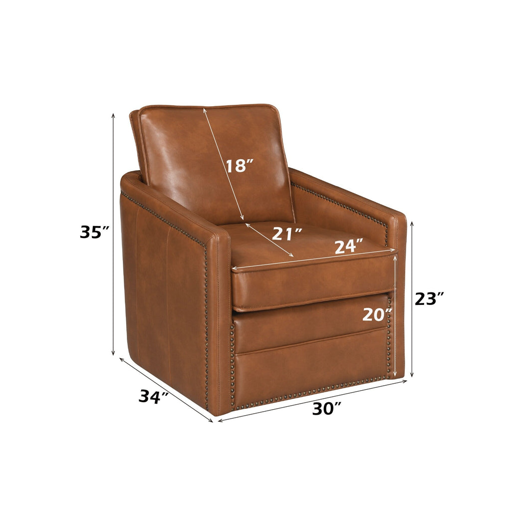 Fauteuil pivotant Aire en cuir marron avec patins