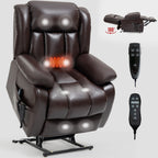 Fauteuil inclinable électrique en cuir marron avec massage, chauffage lombaire et deux moteurs