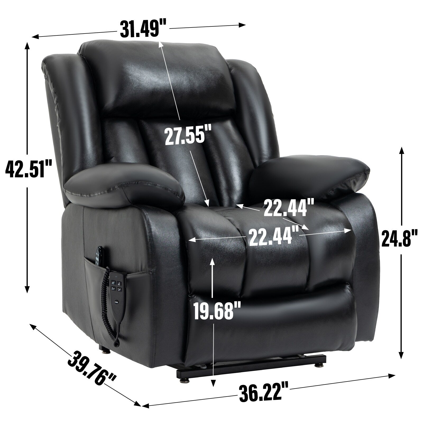 Fauteuil inclinable électrique en cuir marron avec massage, chauffage lombaire et deux moteurs