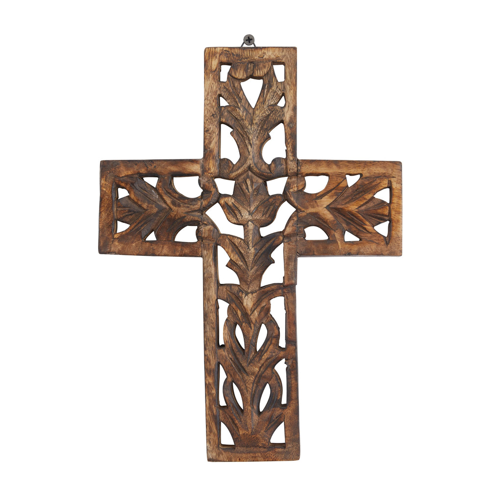Croix décorative murale traditionnelle en bois brun 12 x 9 x 1