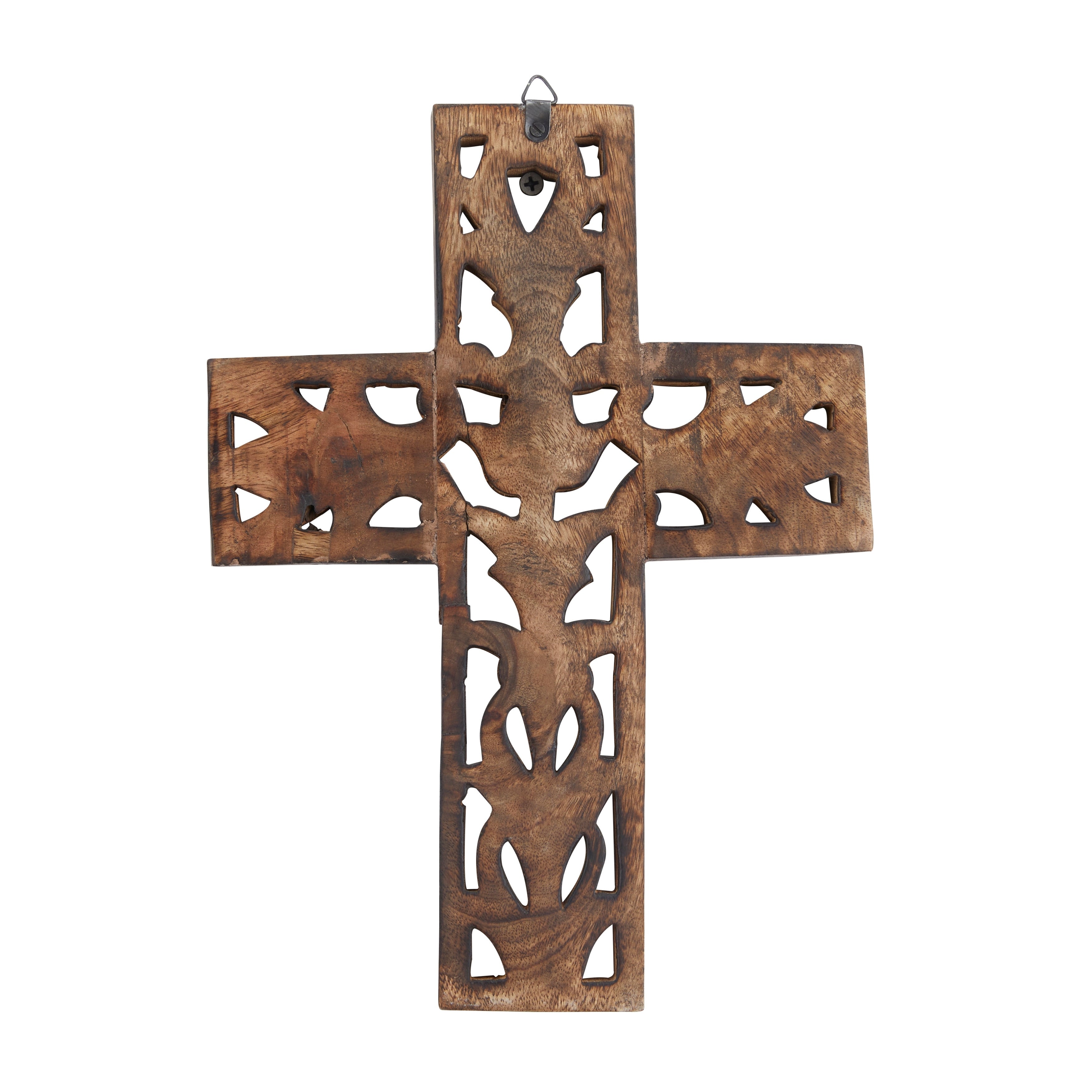 Croix décorative murale traditionnelle en bois brun 12 x 9 x 1