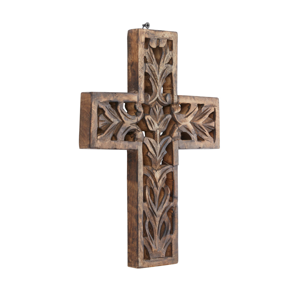 Croix décorative murale traditionnelle en bois brun 12 x 9 x 1