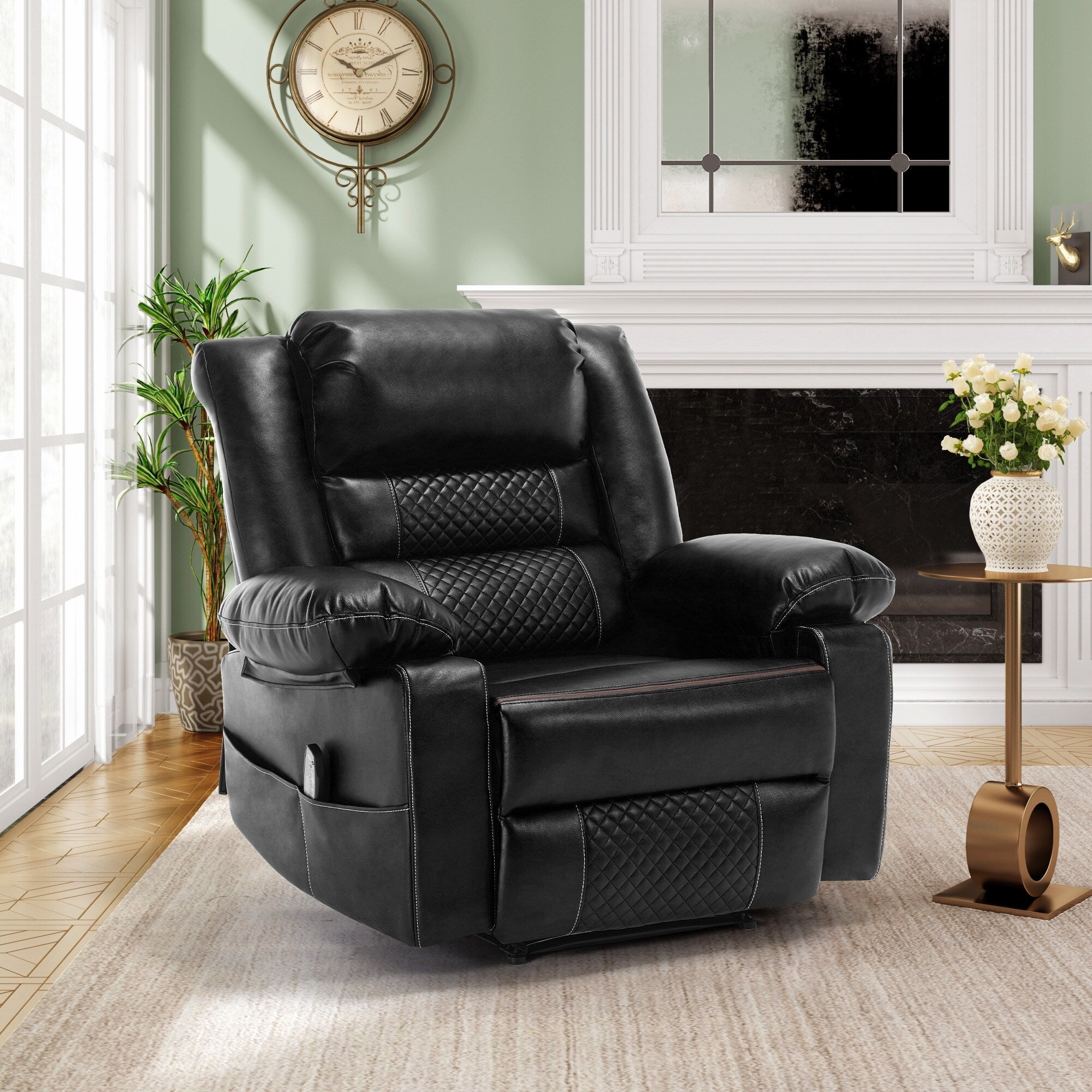 Fauteuil inclinable massant manuel en cuir marron avec vibrations à 8 points, chauffage lombaire et options d'inclinaison multiples