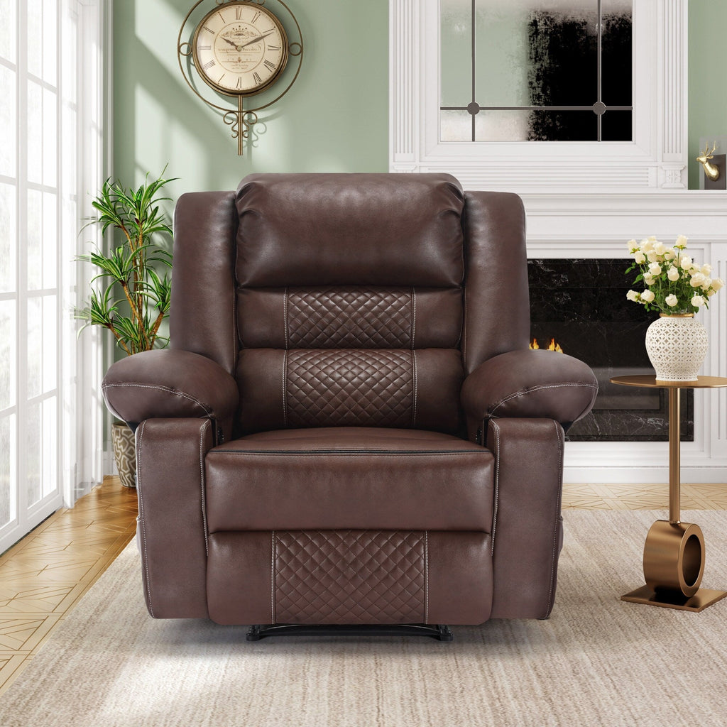 Fauteuil inclinable massant manuel en cuir marron avec vibrations à 8 points, chauffage lombaire et options d'inclinaison multiples