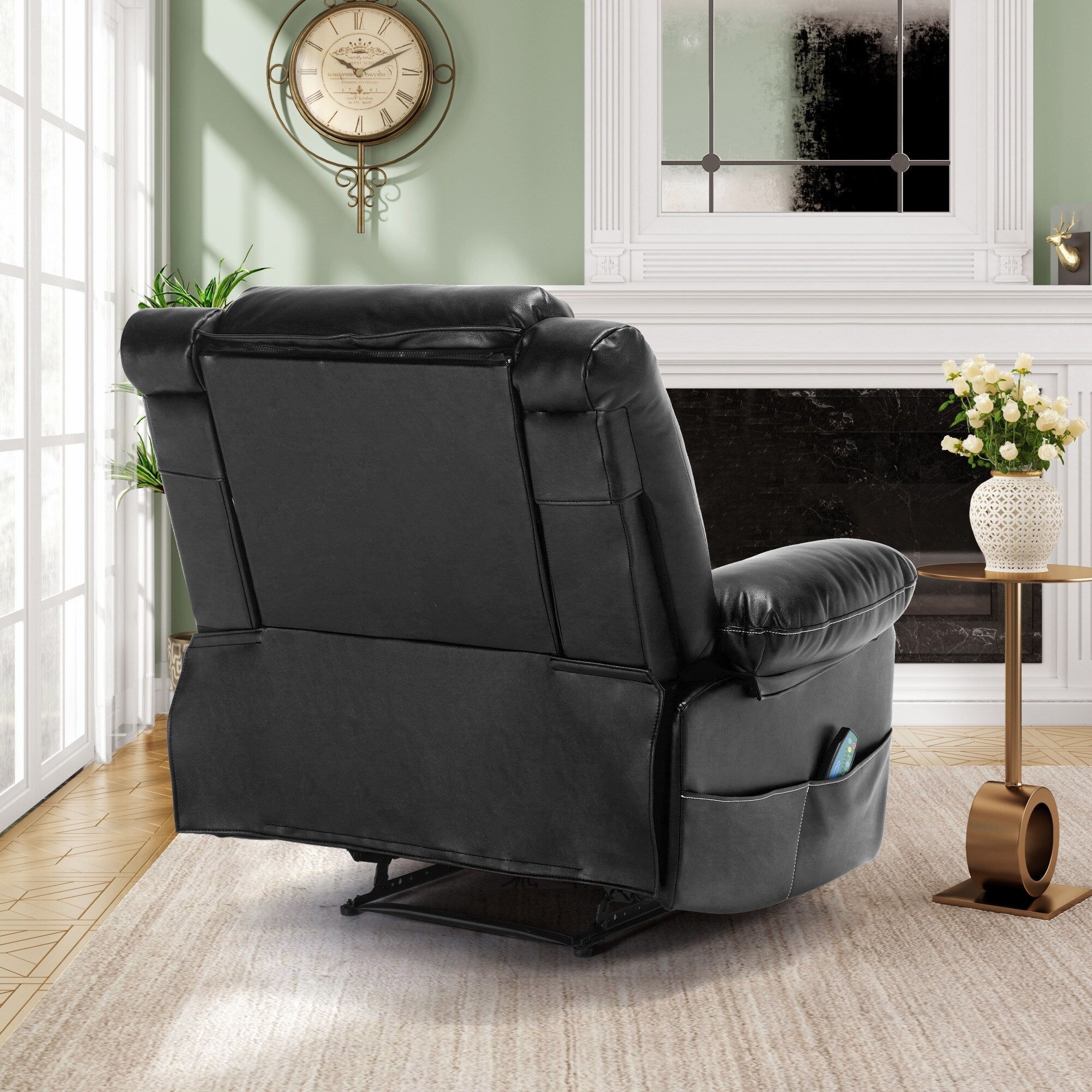 Fauteuil inclinable de massage manuel en cuir marron avec vibrations à 8 points, chauffage lombaire et options d'inclinaison multiples