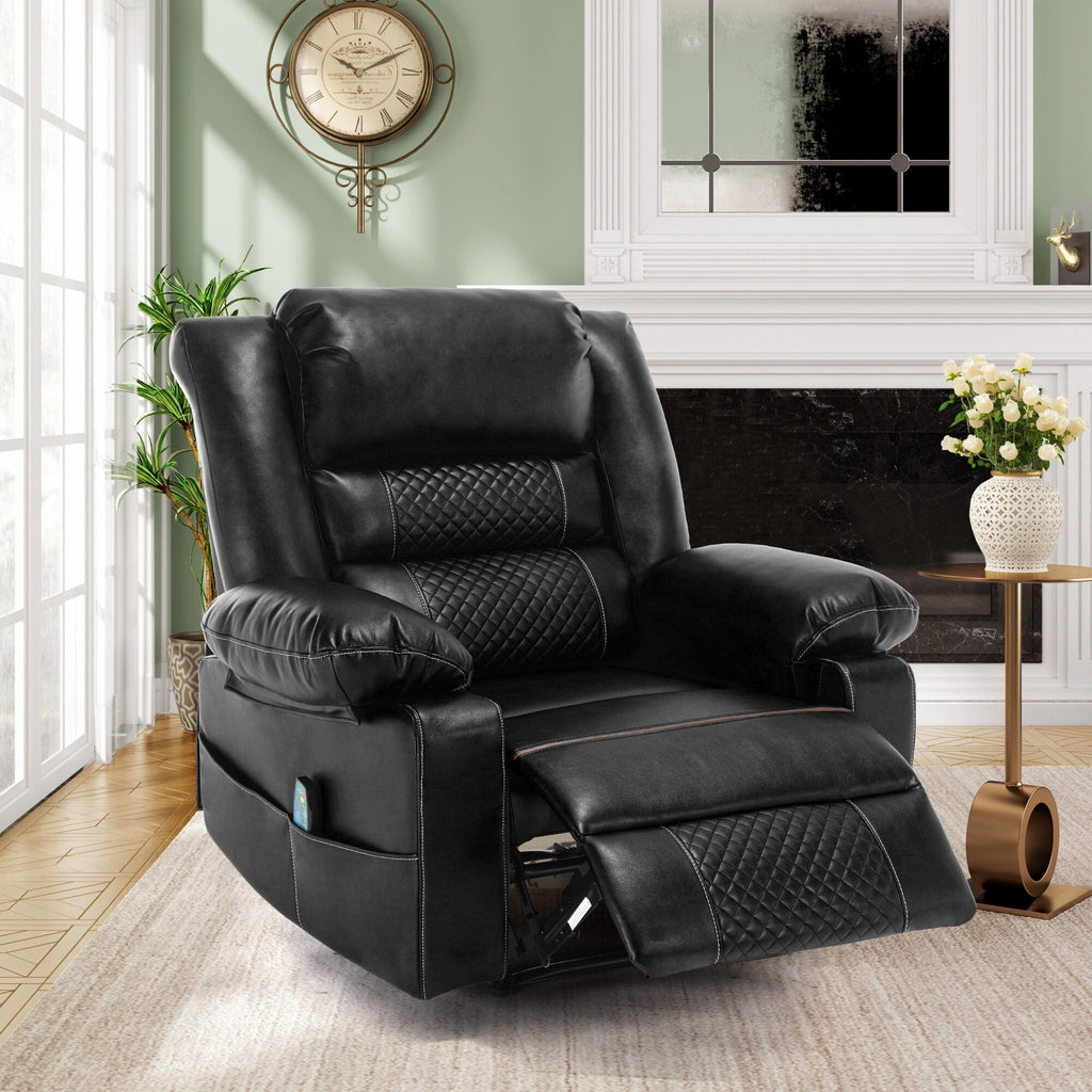 Fauteuil inclinable de massage manuel en cuir marron avec vibrations à 8 points, chauffage lombaire et plusieurs options d'inclinaison
