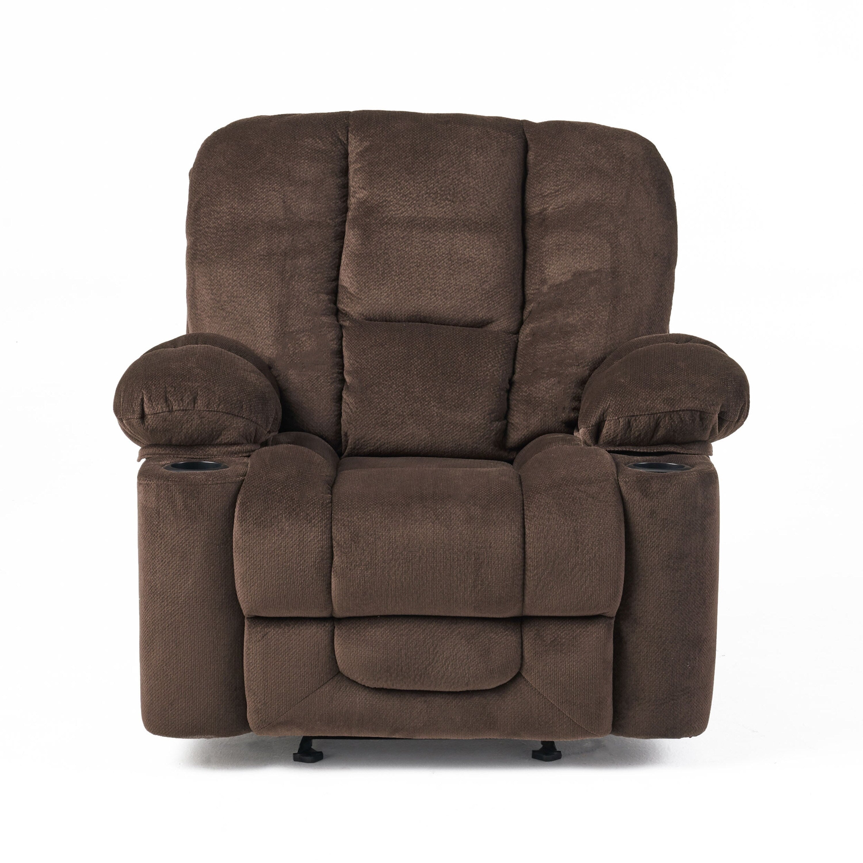 Fauteuil inclinable manuel marron avec tissu moelleux et deux porte-gobelets