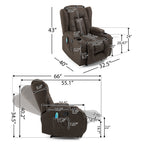 Fauteuil inclinable manuel marron avec 5 modes de massage, chauffage, télécommande, porte-gobelets et poche de rangement latérale