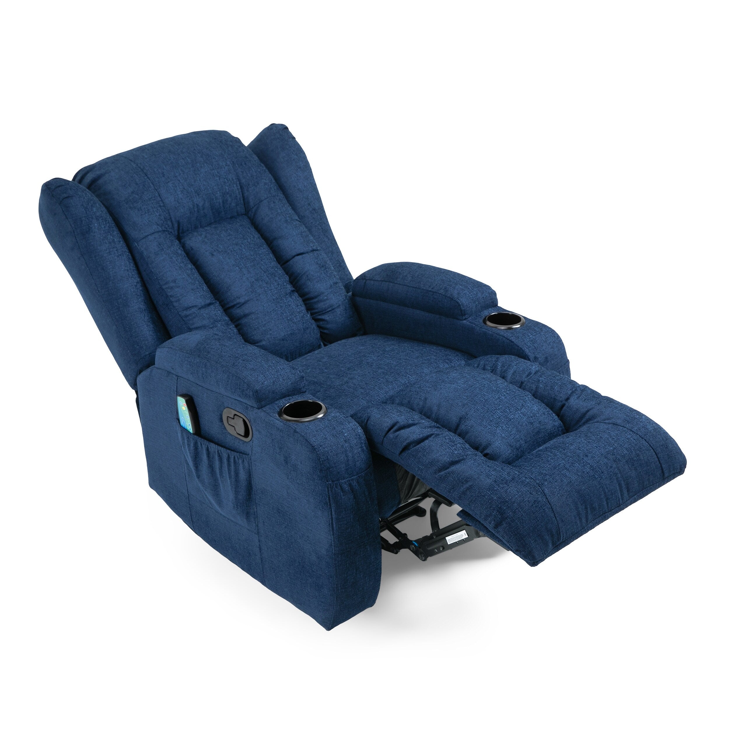 Fauteuil inclinable manuel marron avec 5 modes de massage, chauffage, télécommande, porte-gobelets et poche de rangement latérale