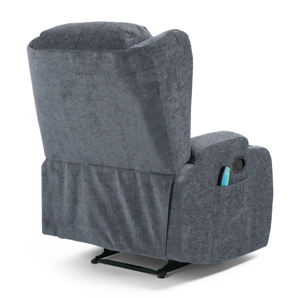 Fauteuil inclinable manuel marron avec 5 modes de massage, chauffage, télécommande, porte-gobelets et poche de rangement latérale