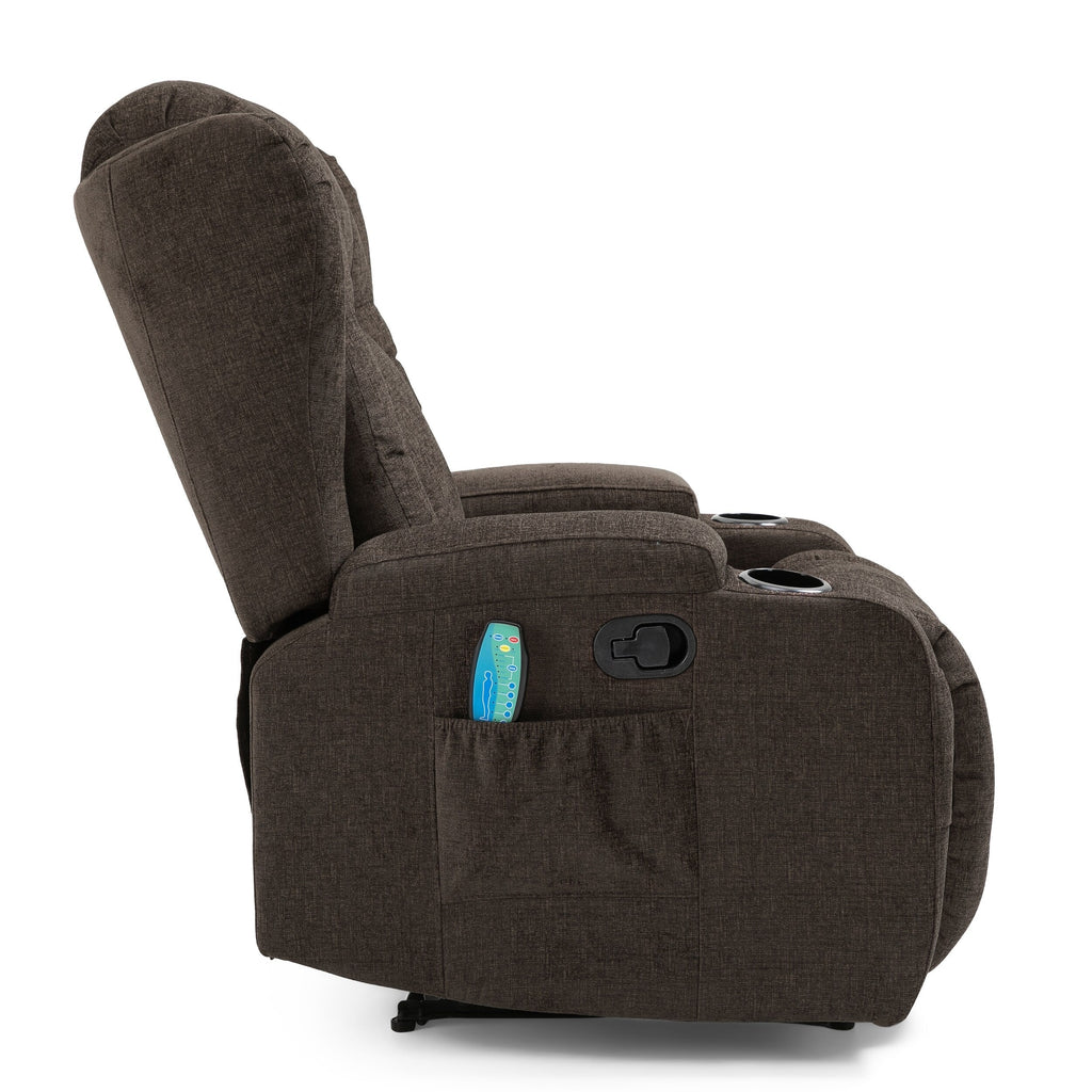 Fauteuil de massage inclinable marron avec chauffage, 5 modes, porte-gobelets, télécommande et fonction d'inclinaison manuelle