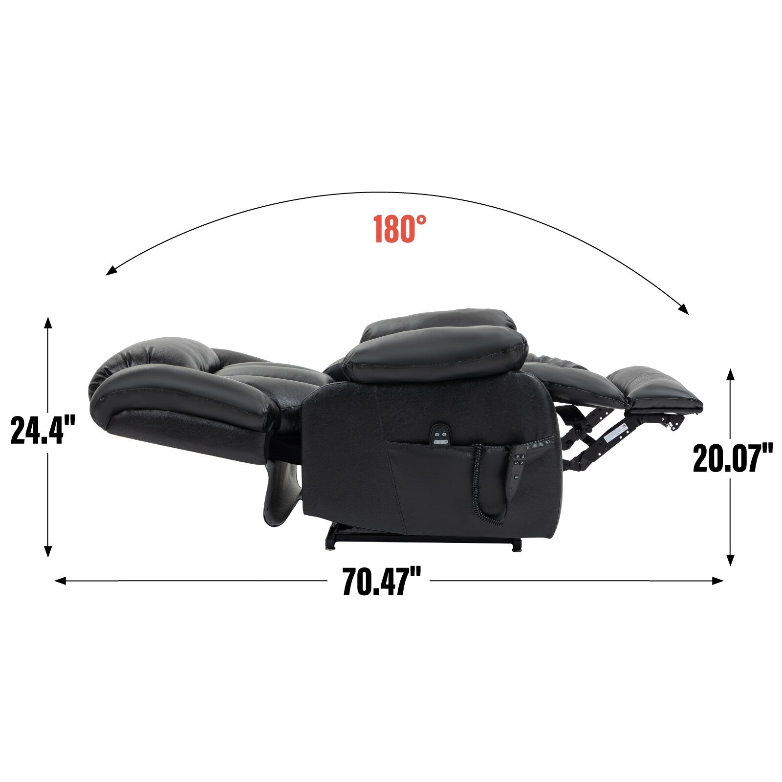 Fauteuil inclinable électrique marron de taille moyenne en cuir véritable avec deux moteurs, massage 8 points et chauffage lombaire