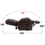 Fauteuil inclinable électrique marron de taille moyenne en cuir véritable avec deux moteurs, massage en 8 points et chauffage lombaire