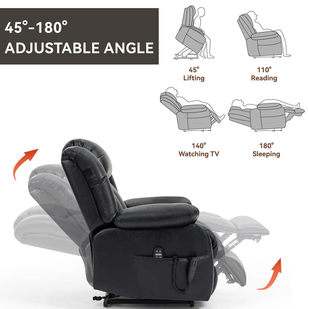 Fauteuil inclinable électrique marron de taille moyenne en cuir véritable avec deux moteurs, massage en 8 points et chauffage lombaire