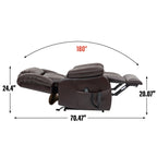 Fauteuil inclinable électrique marron de taille moyenne en cuir véritable avec deux moteurs, massage en 8 points et chauffage lombaire