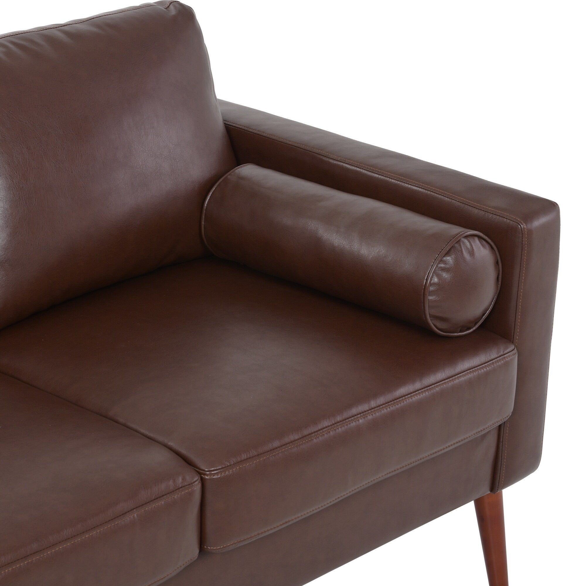 Canapé 3 places marron Mid Century Modern 76,7 PU avec structure en bois de fer pour le salon