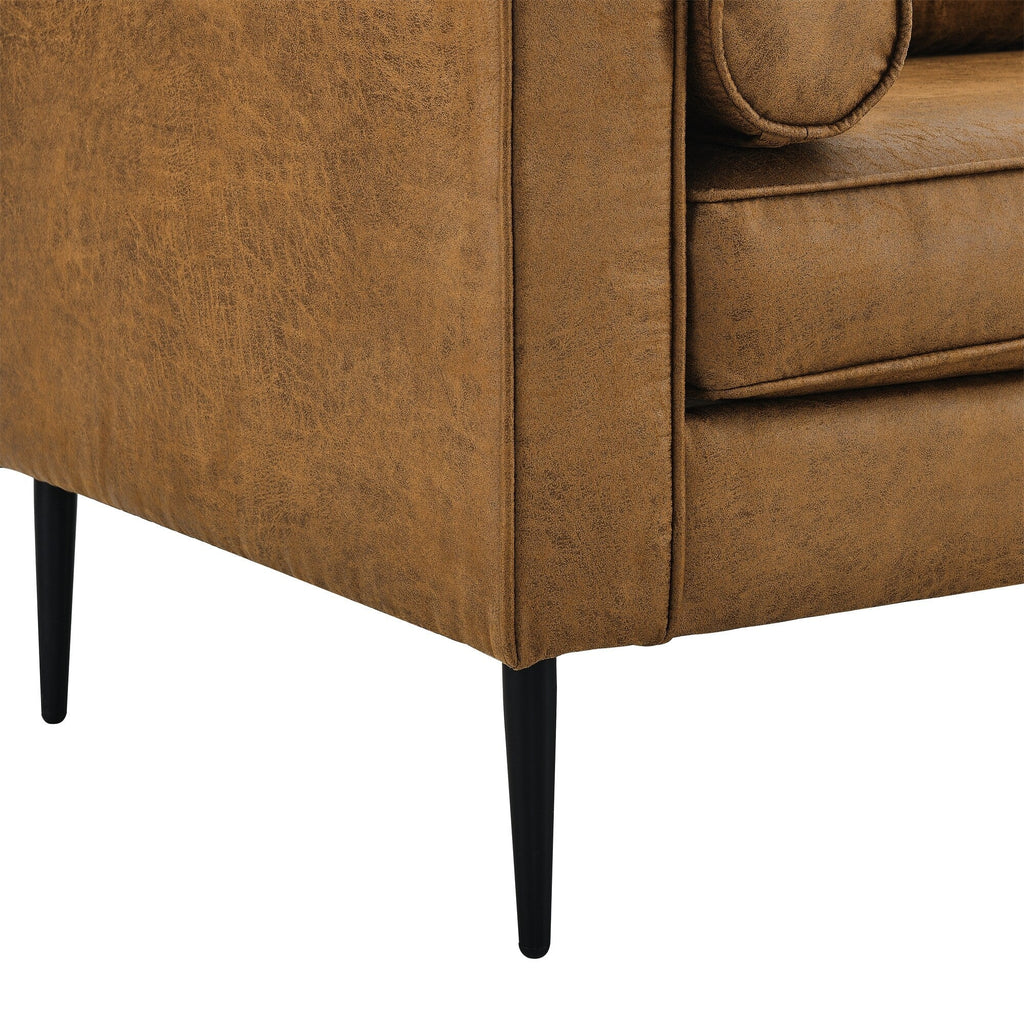 Canapé causeuse rembourré marron de style milieu de siècle avec coussins