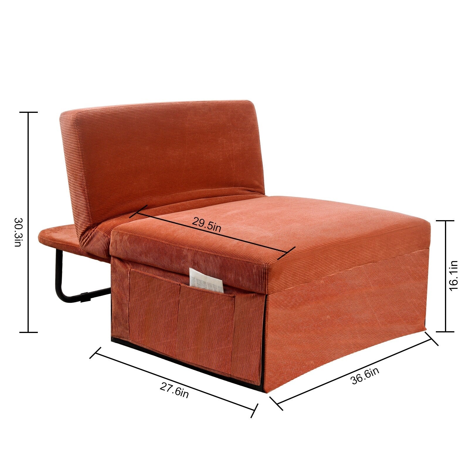 Canapé-lit convertible simple en velours côtelé marron moderne 36,61 po avec dossier inclinable pour salon