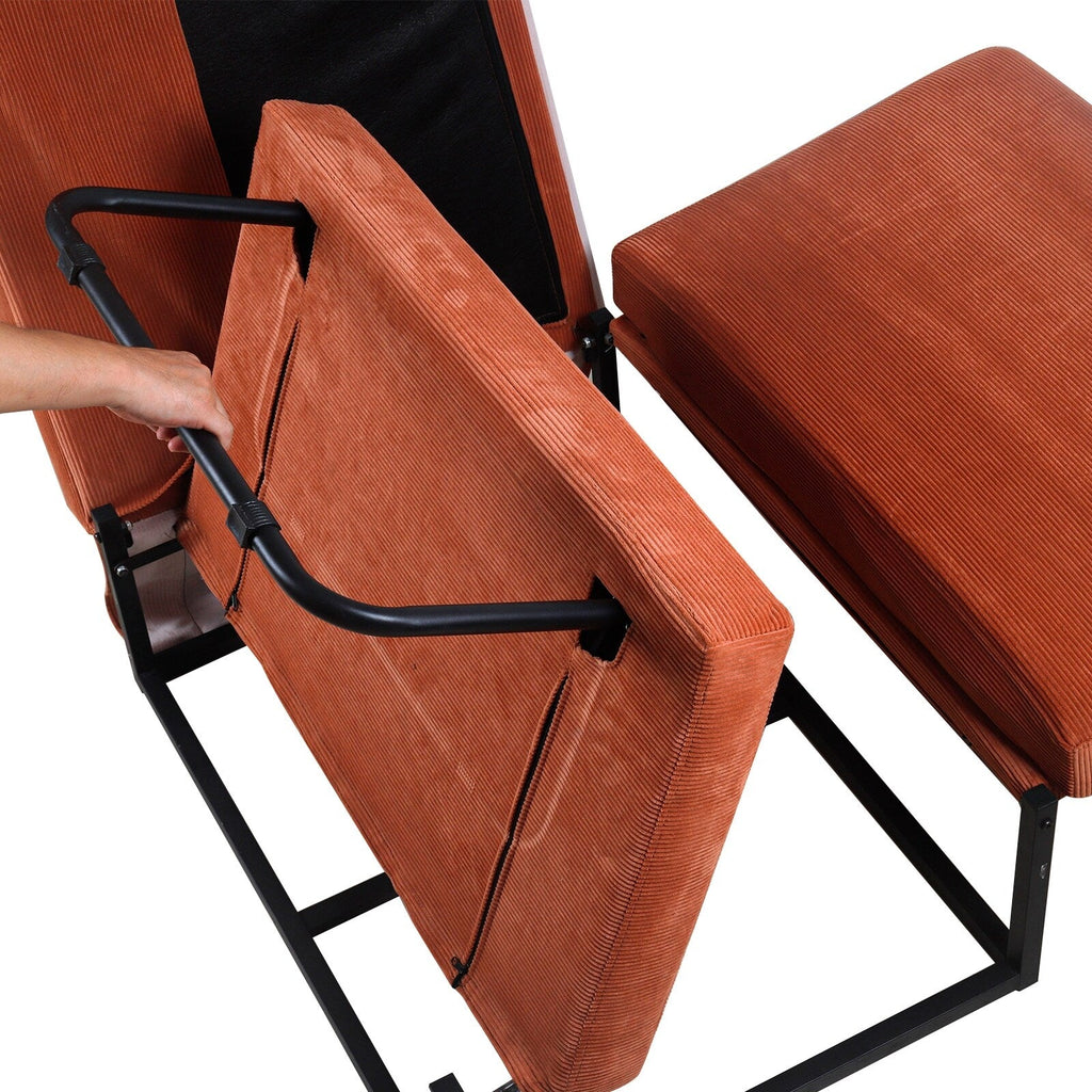 Canapé-lit convertible simple en velours côtelé marron moderne 36,61 po avec dossier inclinable pour salon