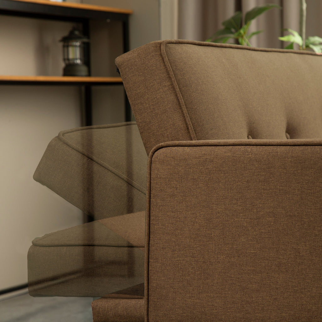 Canapé-lit futon convertible 3 places marron moderne 71,65 avec pieds en bois massif et oreillers pour le salon