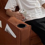 Canapé 3 places en velours côtelé marron moderne 87,4 avec porte-gobelet et sacs de rangement pour le salon