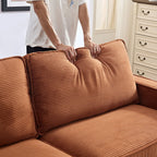 Canapé 3 places en velours côtelé marron moderne 87,4 avec porte-gobelet et sacs de rangement pour le salon