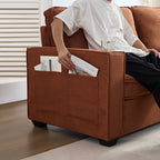 Canapé 3 places en velours côtelé marron moderne 87,4 avec porte-gobelet et sacs de rangement pour le salon