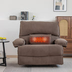 Fauteuil inclinable manuel surdimensionné en velours marron avec coussin lombaire chauffant et massant, accoudoirs coussinés et poches latérales