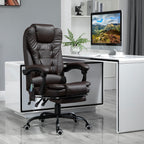 Fauteuil de bureau pivotant à 360° en cuir synthétique marron avec massage vibrant à 7 points, repose-pieds, soutien lombaire et hauteur réglable