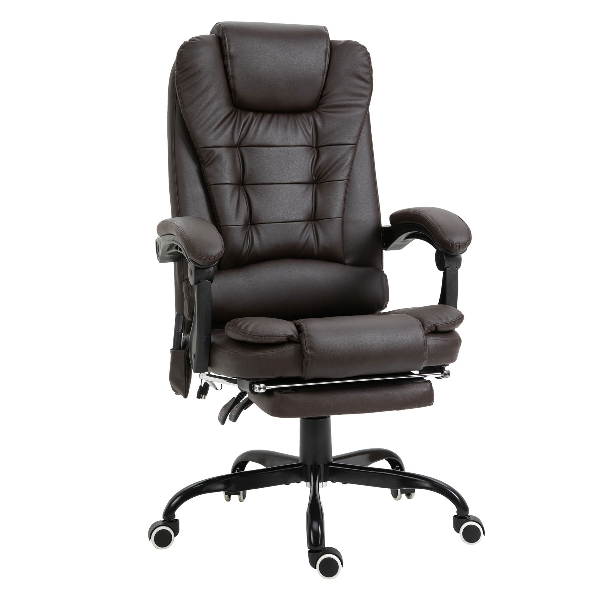 Fauteuil de bureau pivotant à 360° en cuir synthétique marron avec massage vibrant à 7 points, repose-pieds, soutien lombaire et hauteur réglable