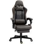 Fauteuil de jeu inclinable pivotant à 360° en cuir synthétique marron avec repose-pieds, appui-tête, support lombaire et hauteur réglable