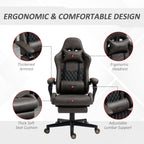 Fauteuil de jeu inclinable pivotant à 360° en cuir synthétique marron avec repose-pieds, appui-tête, support lombaire et hauteur réglable