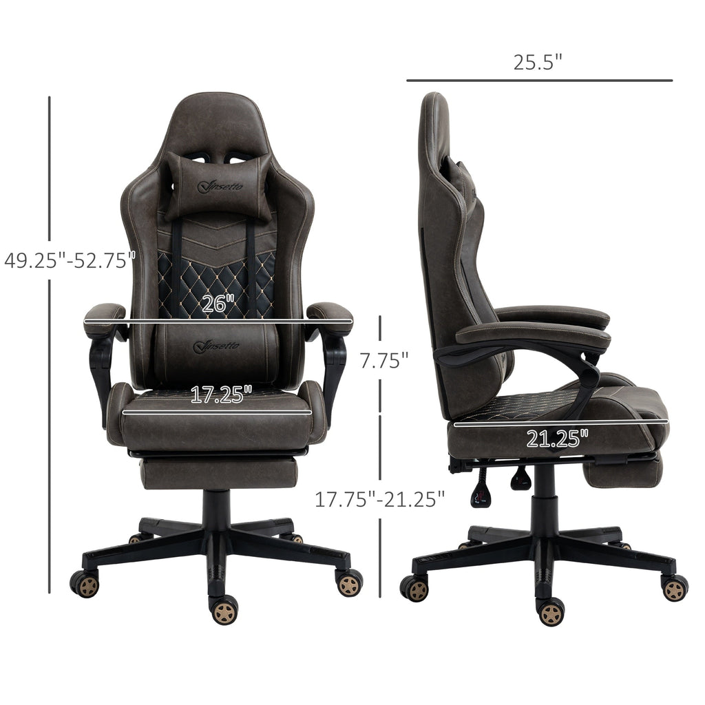 Fauteuil de jeu inclinable pivotant à 360° en cuir synthétique marron avec repose-pieds, appui-tête, support lombaire et hauteur réglable