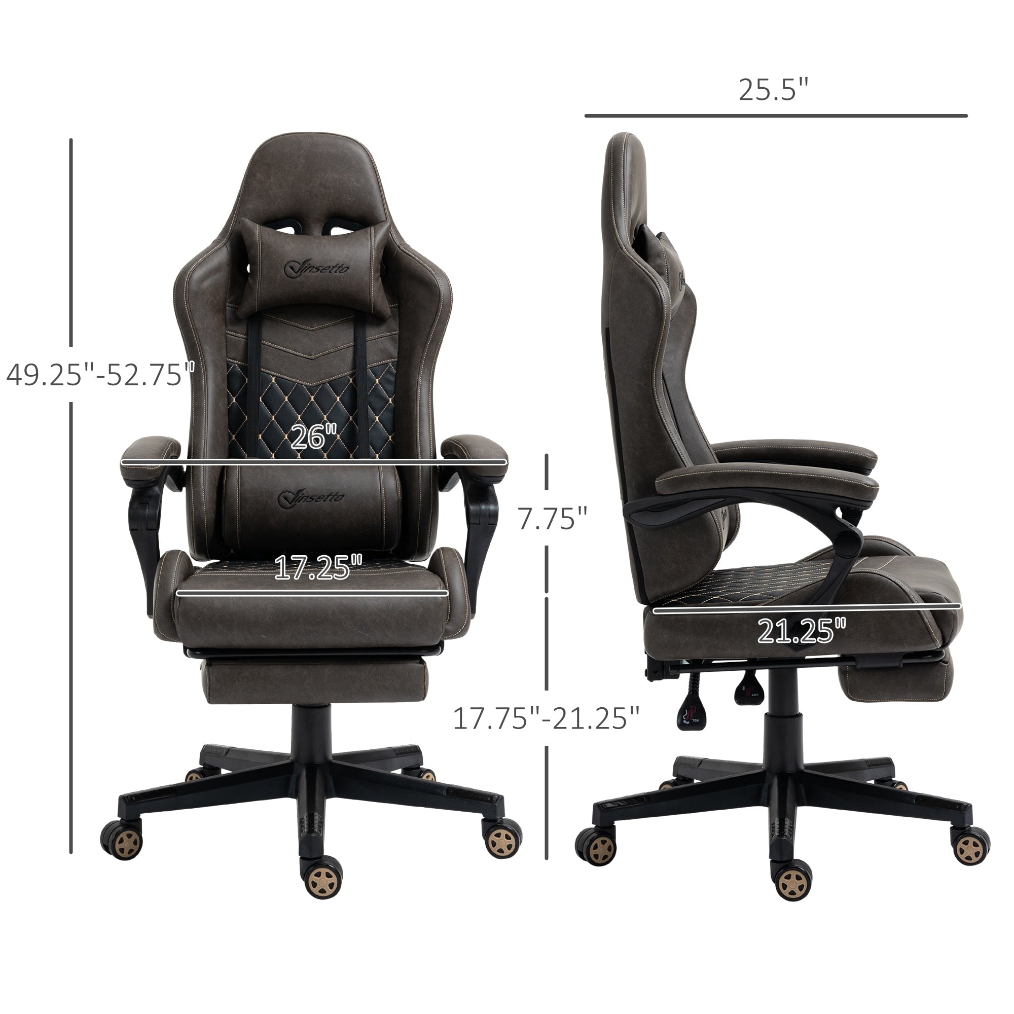 Fauteuil de jeu inclinable pivotant à 360° en cuir synthétique marron avec repose-pieds, appui-tête, support lombaire et hauteur réglable