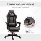 Fauteuil de jeu inclinable pivotant à 360° en cuir synthétique marron avec repose-pieds, appui-tête, support lombaire et hauteur réglable