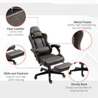 Fauteuil de jeu inclinable pivotant à 360° en cuir synthétique marron avec repose-pieds, appui-tête, support lombaire et hauteur réglable