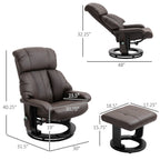 Fauteuil inclinable de massage en cuir synthétique marron avec repose-pieds, pivotant à 360° et télécommande