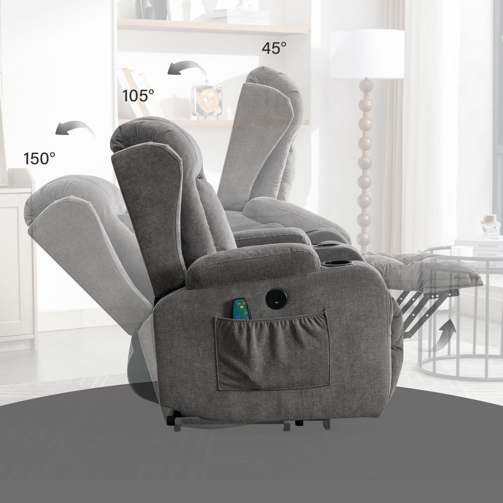 Fauteuil inclinable électrique marron avec chauffage, massage, port USB et poche latérale pour personnes âgées, inclinable et réglable pour le salon