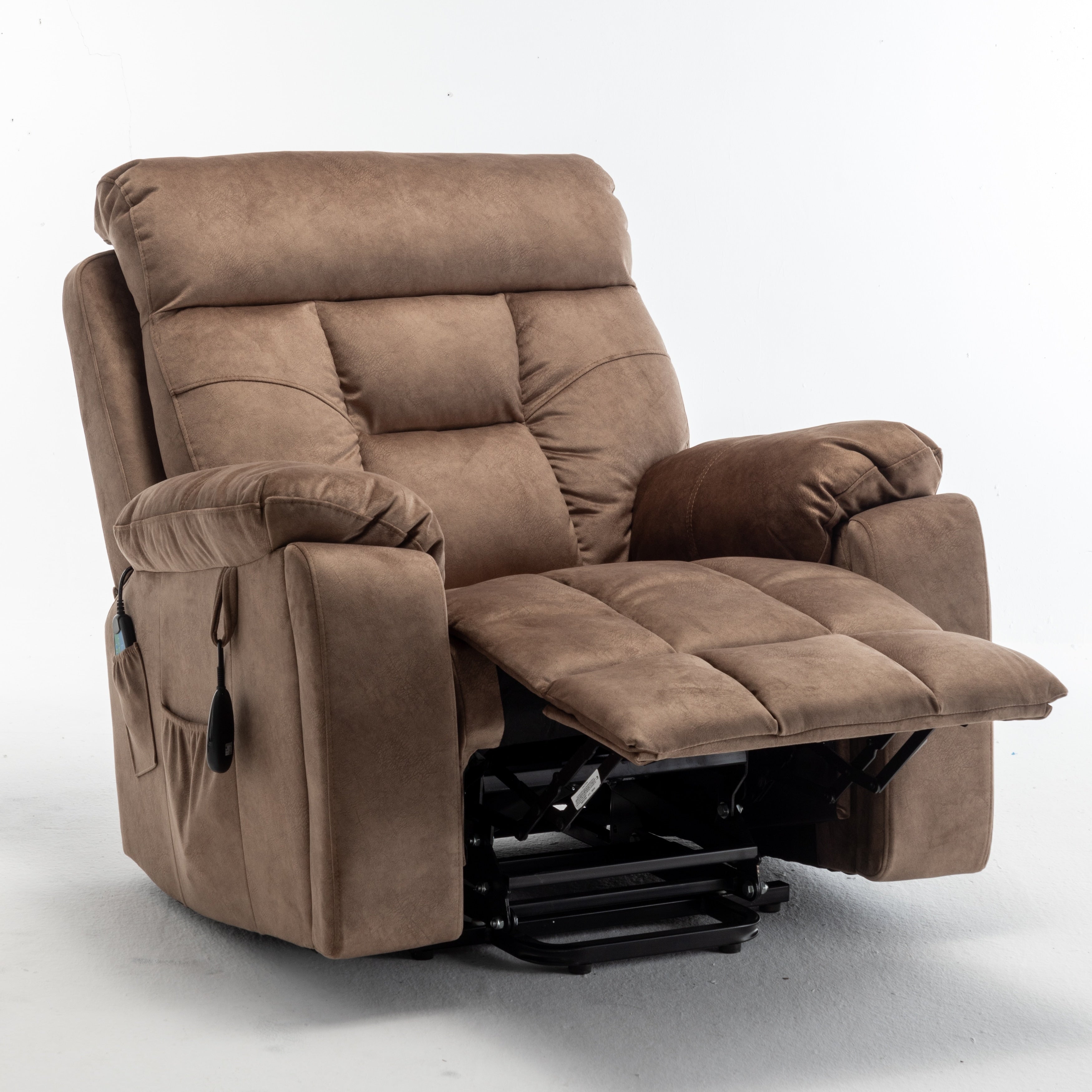 Fauteuil inclinable électrique marron avec massage et chauffage, moteur allemand, porte-gobelet en acier inoxydable et montage rapide