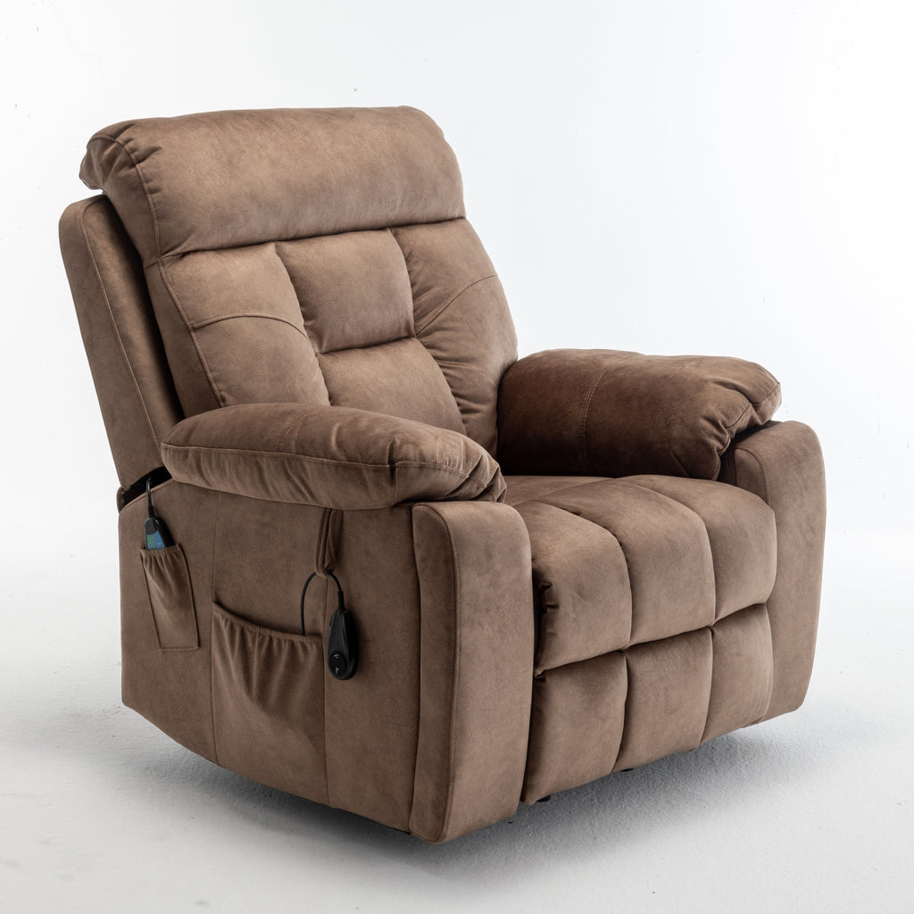 Fauteuil inclinable électrique marron avec massage et chauffage, moteur allemand, porte-gobelet en acier inoxydable et montage rapide
