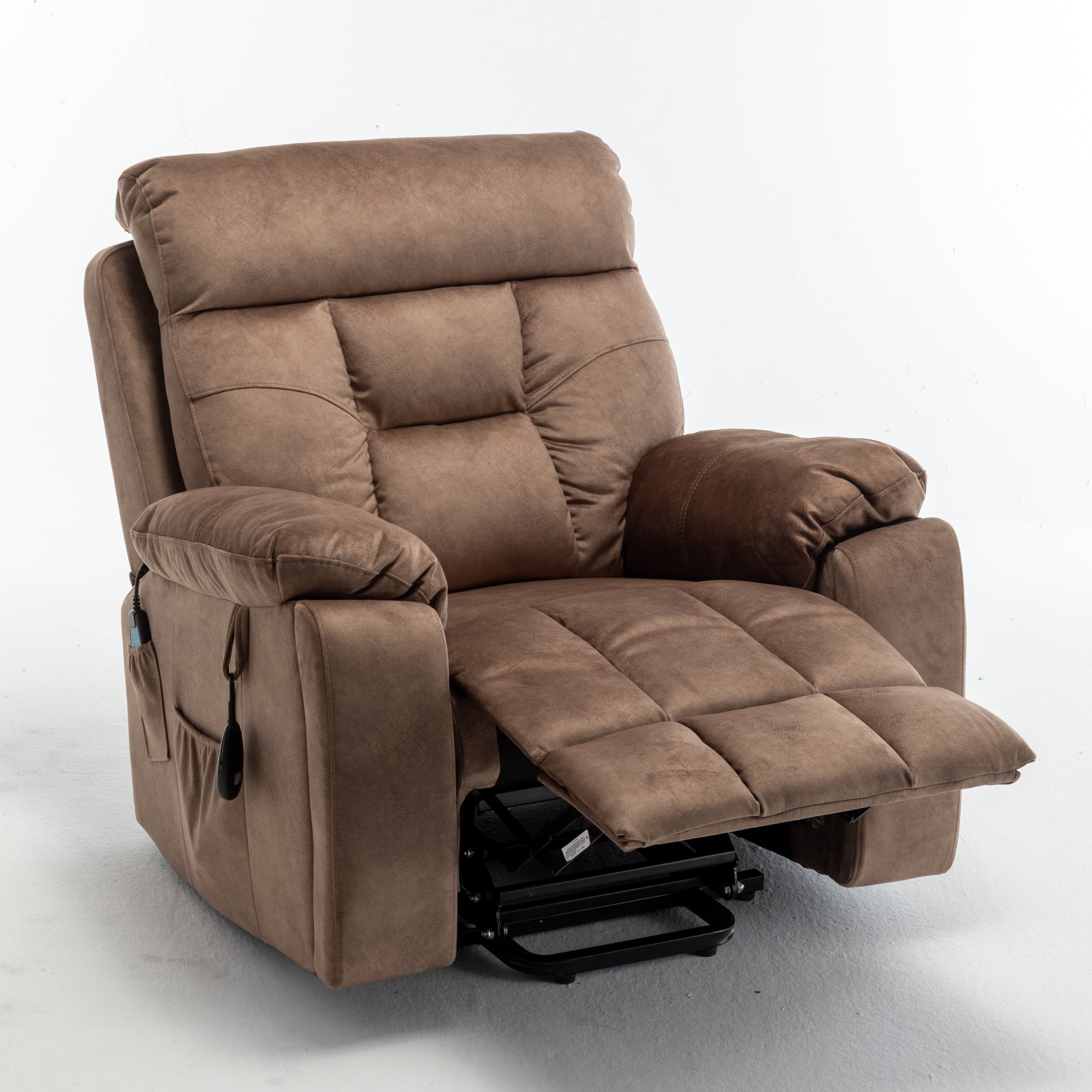 Fauteuil inclinable électrique marron avec massage, chauffage lombaire, moteur allemand silencieux, tissu en duvet d'oie et porte-gobelets