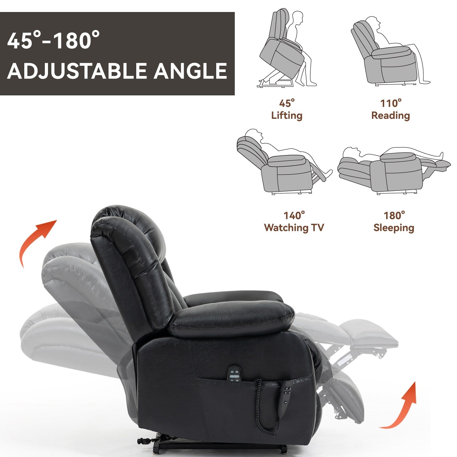 Fauteuil inclinable électrique marron avec deux moteurs, massage en 8 points, chauffage lombaire et positionnement infini