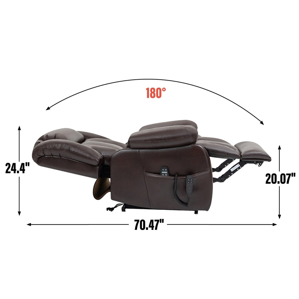 Fauteuil inclinable électrique marron avec deux moteurs, massage en 8 points, chauffage lombaire et positionnement infini