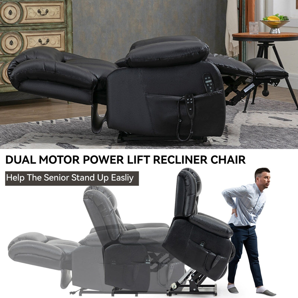 Fauteuil inclinable électrique marron avec deux moteurs, massage par vibrations à 8 points et support lombaire chauffant