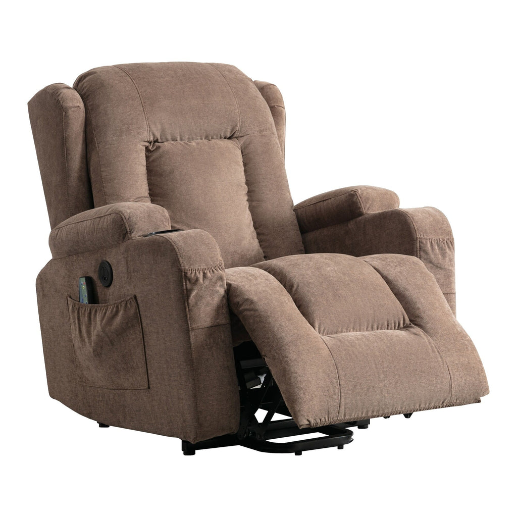 Fauteuil inclinable électrique marron avec chauffage et inclinaison réglable