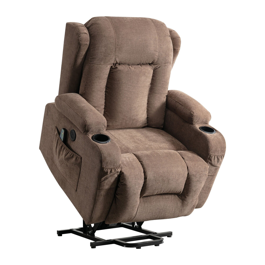 Fauteuil inclinable électrique marron avec chauffage et inclinaison réglable