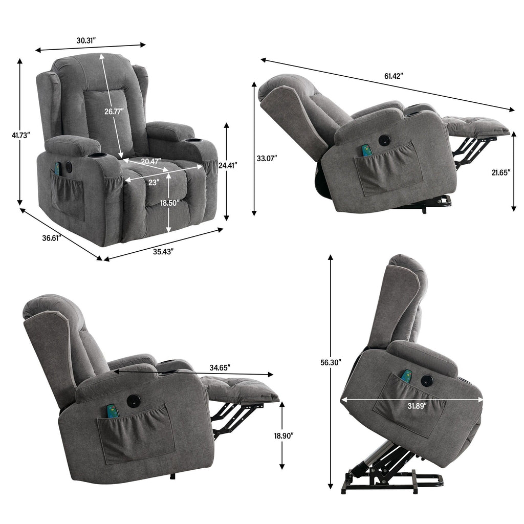 Fauteuil inclinable électrique marron avec chauffage et inclinaison réglable