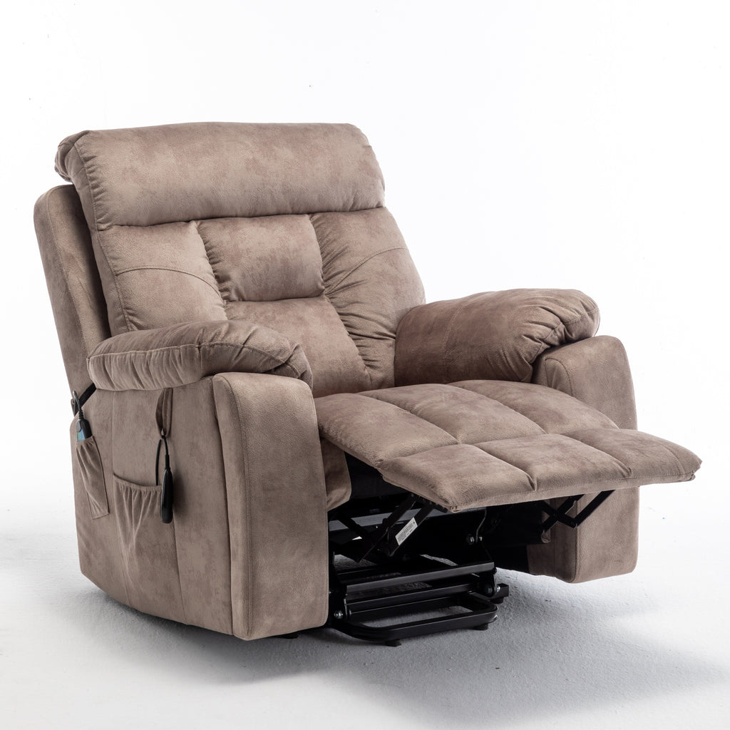 Fauteuil inclinable électrique marron avec chauffage et massage, moteur allemand, porte-gobelets en acier inoxydable et montage rapide