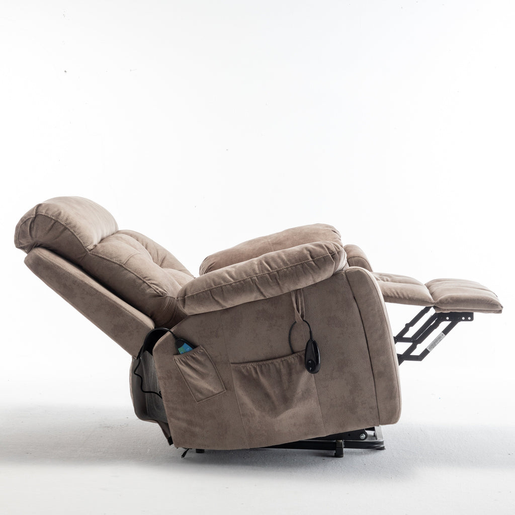 Fauteuil inclinable électrique marron avec chauffage et massage, moteur allemand, porte-gobelets en acier inoxydable et montage rapide